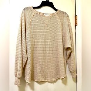 FirstLove by Lovelyn Long Sleeve Waffle Knit Lightweight Taupe Sweater Henley XS